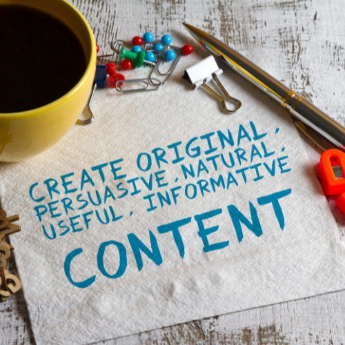 Content Picture of a piece of paper with 'Create original, persuasive, natural, useful, informative content' written on it